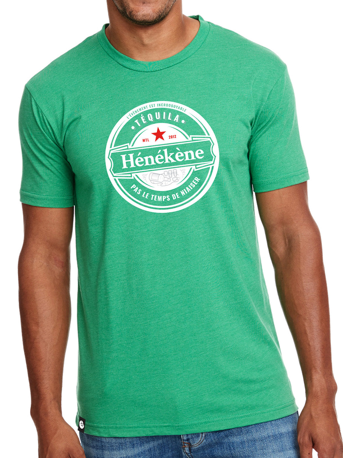 T-shirt Phoque Apparel vert «Téquila Hénékène pas le temps de niaiser»